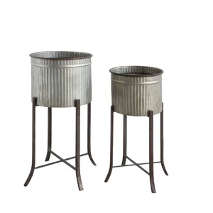 Jardinières galvanisées très vendues pour la maison, l'hôtel, le bureau, le jardin - Ensemble de 2 jardinières galvanisées pour la décoration de sol et l'utilisation en jardin. - Product Image 1