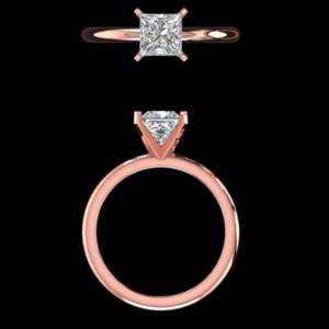 Elegante anillo de compromiso solitario con diamante talla princesa en oro rosa de 18 quilates con acabado de alto brillo, joyería nupcial clásica, regalo para ella. - Product Image 1