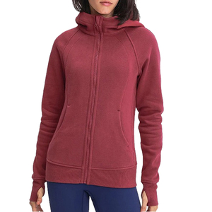 Chaqueta con capucha para mujer, de invierno, para gimnasio, con logo personalizado, color sólido, cremallera completa, holgada, para correr al aire libre, antiencogimiento, estampada, de punto. - Product Image 2