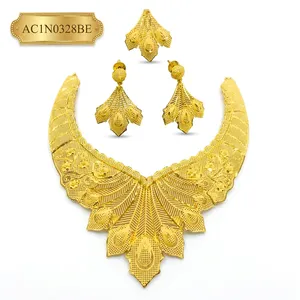 Designer 24K Gold Plated Leaf Pattern Necklace Set African Wedding Jewelry Export Quality - Product Image 2