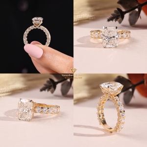 Anillo de Boda de Lujo con Corte Cojín y Halo Oculto, Diamante Cultivado en Laboratorio CVD de 4.00 Quilates, Color E, Claridad VVS2, Certificado IGI, Oro Sólido de 14K - Product Image 5