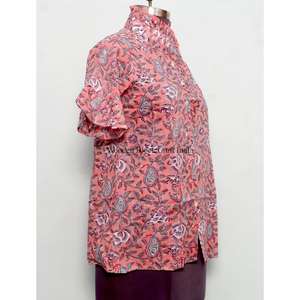 เดรสสั้นคอตั้งพิมพ์ลายดอกไม้ แขนพอง แต่งระบาย ผ้าฝ้าย 100% ซักได้ ทรงตรง สวยหวานทุกแบบ - Product Image 4