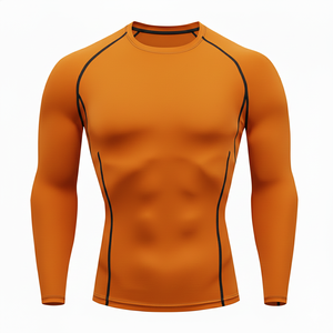 Camiseta Deportiva de Compresión para Hombre, Gris, Manga Larga, Cuello Redondo, Ajustada, Transpirable, de Secado Rápido, que Absorbe la Humedad - Product Image 5