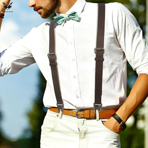 New Trendy 100% Genuine Full-Grain Leather With A Smooth Finish Premium Dark Brown Genuine Leather Y-Back <b>Suspenders</b> For Men - Product Image 6