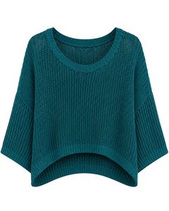 Pull court en tricot surdimensionné bleu sarcelle personnalisé par le fabricant pour femme, pull ample en maille ajourée, haut décontracté à manches larges, tendance - Product Image 1