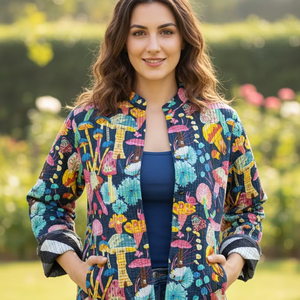 Veste en coton matelassée à manches longues, manteau d'hiver pour femme, veste en coton imprimée avec motif floral - Product Image 1