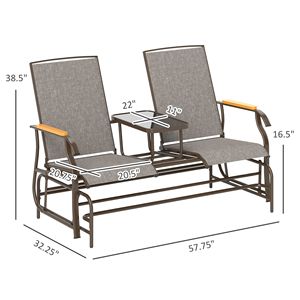 "Courtyard Iron 2 Person Glider Bench <b>Swing</b> Chair Loveseat with Table Light Mixed Brown Steel <b>Frame</b>" - Product Image 3