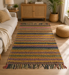 Handwoven Hemp Striped Area Rug Colorful Flat Weave Carpet Boho Hallway <b>Runner</b> Kitchen Rug Handmade Floor Mat - Product Image 1