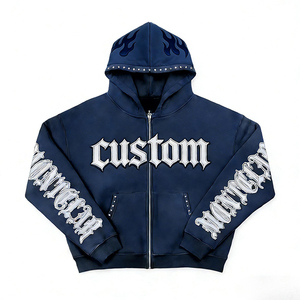 Glory Custom Applique Bordered Embroidery Design Rhinestone Oversized Hoodie Premium Quality 100% Cotton OEM Wholesale - Product Image 3