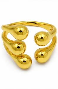 Anillo Personalizado Bañado en Rodio, Diseño Abierto, Metal Líquido, Forma de Lágrima, Estilo Cóctel, Joyería de Lujo Moderna para Mujer - Product Image 2