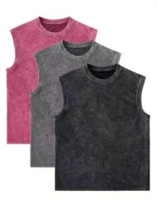 เสื้อกล้ามคอกลมถักสีพื้นสำหรับผู้ชายสวมใส่สบายๆ - Product Image 2