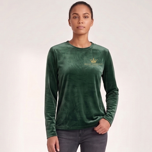 T-shirt en velours à manches longues pour femme, col rond, style streetwear - Product Image 1