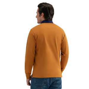 เสื้อเชิ้ตแขนยาวผู้ชาย ผ้าเจอร์ซีย์สีพื้น คอปกตัดสีเข้ม ผ้าฝ้าย สวมใส่สบาย ทรงปกติ สไตล์คลาสสิกสำหรับกอล์ฟและรักบี้ - Product Image 2