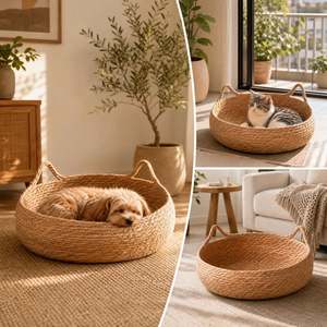 Lit pour animaux de compagnie en jonc de mer naturel, panier rond profond tressé, durable, vente en gros, fournisseur de nids pour chats et chiens, mobilier pour animaux de compagnie fait main en vrac, Vietnam - Product Image 6