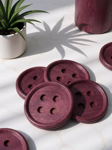 Handcrafted Wooden Button <b>Coasters</b> Unique Exotic Wood <b>Drink</b> <b>Coasters</b> with Personalized Carving Rustic Table Decor for Home Cafe - Product Image 5