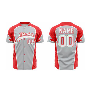 Camiseta de Béisbol Stanton para Hombre, Sublimada Personalizada, Roja y Gris, 100% Poliéster, Absorbe la Humedad, Manga Corta, Corte Regular - Product Image 1