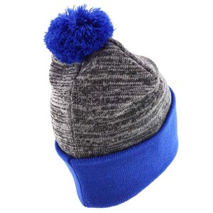 Gorro de punto unisex con pompón azul y borde de color sólido, gorro de invierno para adultos, uso casual, 56-58 cm - Product Image 6