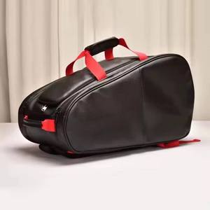 Sac de sport et de tennis robuste et imperméable, sacoche noire texturée effet carbone avec deux compartiments principaux, sangles décoratives - Product Image 2