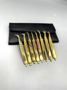 Juego de Pinzas para Pestañas de Acero Inoxidable Profesional de Precisión en Oro Personalizado, Puntas Antimagnéticas y Antiestáticas para Manicura de Pestañas - Product Image 6