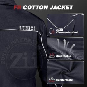 Chaqueta de Trabajo Ignífuga ZI Modelo ZI-9135, Corte Regular, Ropa de Seguridad para Fábrica y Taller, Soldadura, Talla XL, 11oz, Algodón FR, Paquete con Respirador - Product Image 6
