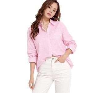 Camisa a Rayas de Algodón para Mujer, Verde y Blanca, Rayas Verticales, Camisa Holgada para Mujer, Manga Larga, Cierre de Botones, Informal y para Oficina - Product Image 1