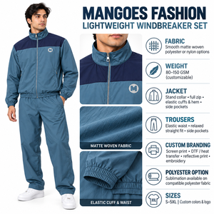 Ensemble de survêtement unisexe bleu uni, écologique, grande taille, coupe-vent d'hiver, doublure polaire, léger, respirant, vêtements de sport personnalisés - Product Image 6