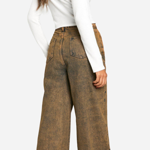 Servicio del fabricante: Pantalones vaqueros de mezclilla de pierna ancha y estilo holgado para mujer, con lavado Monkey y efecto desgastado, de moda urbana. - Product Image 2