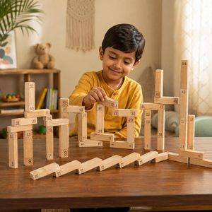 Tour de blocs empilables en bois, 54 pièces numérotées, en pin naturel, hauteur 27 cm, base 7,5 cm, fournitures pour fêtes - Product Image 5