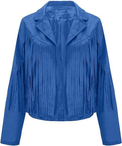 Chaqueta de Motera Corta de Cuero de Ante Auténtico con Flecos Estilo Occidental, Calefactable, con Cremallera, para Mujer, Tallas Personalizadas, Logotipo Personalizado - Product Image 1