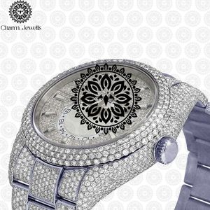 Charm_Jewells Luxury Stainless Steel <b>Watch</b> 40mm Round <b>Diamond</b> Encrusted Sapphire Crystal Analog Dial Quartz Movement - Product Image 5