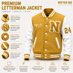 Custom Varsity <b>Jacket</b> Men Women Letterman <b>Jacket</b> Embroidered Logo Wool Body Leather Sleeves <b>Baseball</b> <b>Bomber</b> <b>Jacket</b> Manufacturer - Product Image 1