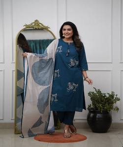 Ensemble haut et bas en rayonne tissée RICH LOOK avec dupatta, dernière collection de vêtements décontractés de créateur, prix de gros, vêtement ethnique, vert sarcelle - Product Image 2