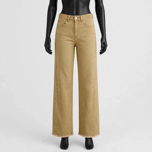 Jean en denim taille haute à jambe large et longueur intégrale pour femme, couleur unie, style décontracté streetwear, coupe skinny, 100% coton, teint uni, collection automne - Product Image 2