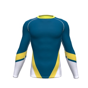 Unisex <b>Long</b> <b>Sleeve</b> Compression Rash Guard Blue Yellow White Color Blocked Quick Dry Spandex Polyester 140g Adult <b>Swim</b> MMA <b>Top</b> - Product Image 1