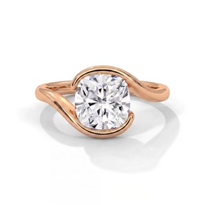 Anillo de compromiso solitario con diamante cultivado en laboratorio de 2.50 CT, corte cojín, en oro de 14K, diseño de onda cruzada, joyería fina personalizada para mujer. - Product Image 3