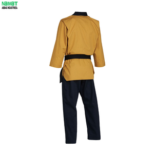 Uniforme de Taekwondo Poomsae Jaune de Haute Qualité, Respirant, pour l'Entraînement aux Arts Martiaux, Dobok Durable en Coton, Combinaison de Sparring avec Ceinture Noire - Product Image 6
