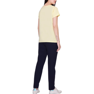 Women's Yellow Short Sleeve Crew Neck T-Shirt With Black Full Length <b>Pants</b> Side Pockets Elastic Waist Casual Summer Wear - Product Image 3