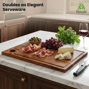 Acacia <b>Wooden</b> Chopping Board Rectangle 1.5 Cm Thick Anti Slip Single <b>Piece</b> Kitchen Cutting Block - Product Image 4