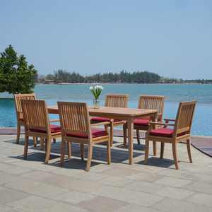 Mesa de Comedor Moderna para Exteriores, Estructura de Madera de Teca Sólida, Color Natural, Muebles de Estilo Jardín para Villas, Playas y Casas de Campo - Product Image 6