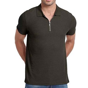Polo décontracté à manches courtes pour hommes, en coton respirant, col zippé, grande taille, couleur noire, OEM ODM 2027 - Product Image 3
