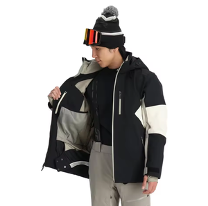 Chaqueta de Esquí y Snowboard para Hombre, Impermeable, Cortavientos, Transpirable, con Estampado, Cierre de Cremallera, con Capucha y Calefacción, Color Negro - Product Image 1