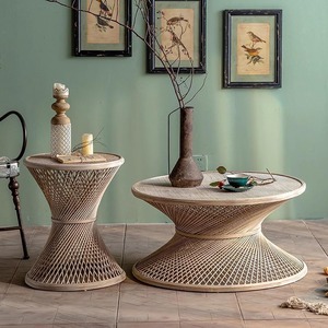 Latest Rattan and <b>Bamboo</b> Farmhouse Coffee <b>Table</b> Round Shape Living Room Furniture Home Furniture Durable - Product Image 3