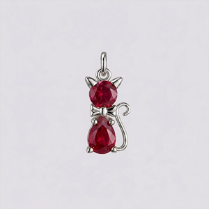 <b>Ruby</b> Cat Pendant Silver Plated Cute Cat Charm with Faceted <b>Ruby</b> Stone Animal Jewelry <b>Necklace</b> Charm Gift for Her Handmade - Product Image 1