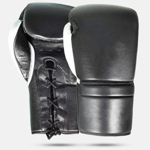 Guantes de Boxeo de Cuero Negro Personalizados con Cordones, Guantes de Sparring para MMA, Muay Thai, Guantes de Boxeo Profesionales con Logotipo Personalizado, Venta al Por Mayor - Product Image 1