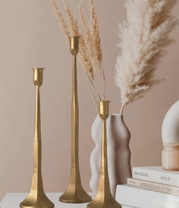 Hammered Gold Metal <b>Taper</b> <b>Candle</b> <b>Holders</b> with Staggered Heights for Modern Elegant Tabletop and Home Decor Centerpiece - Product Image 2