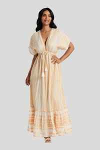 Robe maxi décontractée pour femmes en coton et viscose, imprimé bohème, à franges, respirante, col en V, manches courtes, printemps été plage - Product Image 2