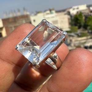 Natural Clear Crystal <b>Quartz</b> <b>Ring</b> 925 Sterling Silver Faceted Rectangular Transparent Gemstone Jewelry Elegant Gift - Product Image 4