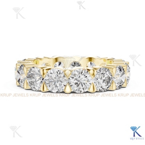 Bague d'éternité en or massif avec diamants de laboratoire ronds à griffes en U, CVD, pour femme, bague de mariage - Product Image 6