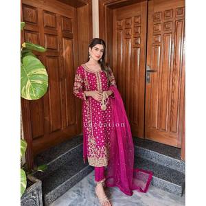 เสื้อชีฟองดีไซน์เนอร์พร้อมกางเกงและผ้าคลุมไหล่สำหรับงานปาร์ตี้ แขนยาวสามส่วน - Product Image 5