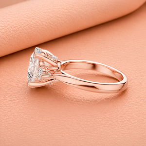 Bague de fiançailles solitaire en or rose 14 carats massif certifiée IGI avec diamant, plaquée rhodium et pierres d'appoint, luxe classique - Product Image 1